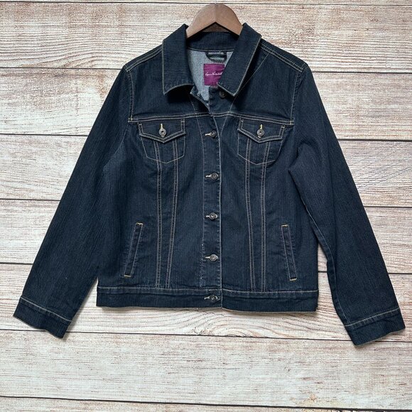 Gloria Vanderbilt Jackets & Blazers - Gloria Vanderbilt Denim Jacket Womens Large Dark Blue Button Front Classic